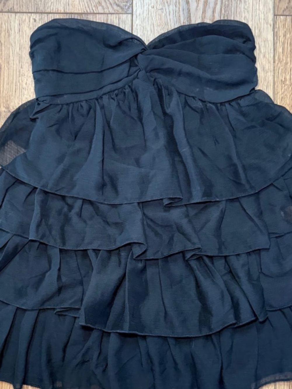 Missguided Black Strapless Tiered Ruffle Mini Dress Sweetheart Neckline Size S